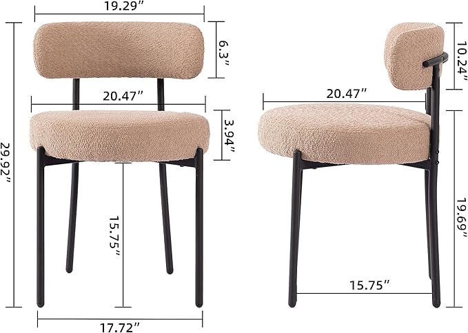 DYHOME Dining Chair One Chair,Boucle Dining Chair with Black Metal Legs,Upholstered Modern Kitchen Dining Room Chair Curved Backrest,Camel Color