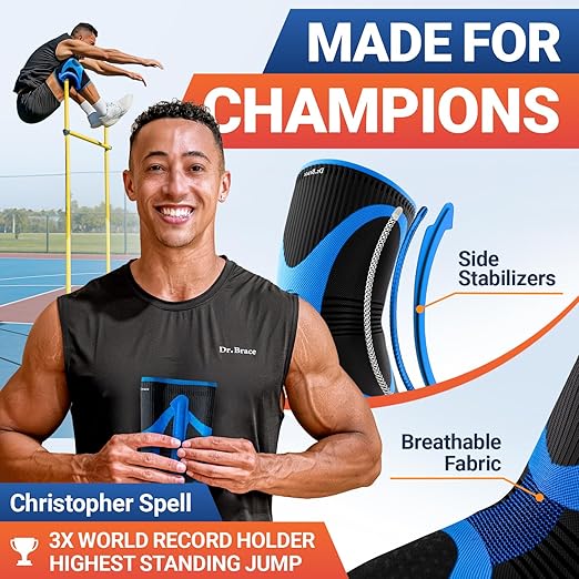 DR. BRACE ELITE Knee Brace with Size Stabilizer (2 Pack) Knee Brace for Women & Men, Workout, Sports, Daily Knee Compression Sleeve for Maximum Knee Pain Support & Fast Recovery (Neptune, X-Large) 2