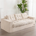 MAXYOYO 3 Seater Couch for Living Room, Boneless Couch with Tufted Cushion & Backrest, Upholstered Floor Sofa for Adults, No Assembly Required, Beige