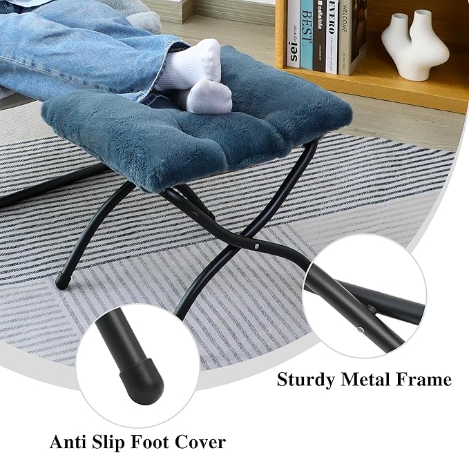 Mordchil HF 15"(H) Folding Ottoman, Foldable Footrest Stool, Portable Small Foot Stool for Couch, Collapsible Foot Rest Ottoman for Sofa, Accent Padded Ottomans for Living Room, Bedroom, Navy Blue