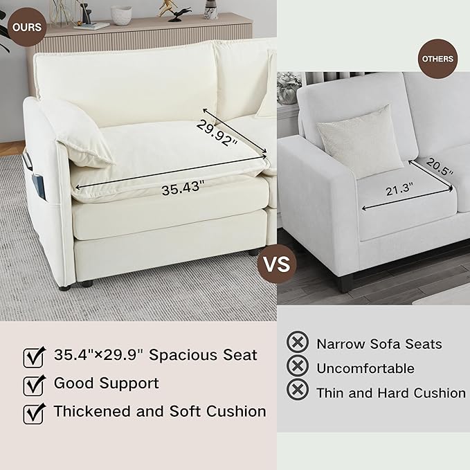 RENDGO 143" Modular Sectional Sofa, Chenille Cloud Couch for Living Rooms & Apartment, Deep Seat Comfort, Flexible U-Shape Combination Sofa for Family Guest Rooms,2 Ottoman,Beige