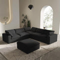 V-Shaped Cloud Sectional Couch, Modular Sectional Sofa, Modern Comfy Cloud Sofa with Storage Ottoman, Covers Removable, Convertible Sleeper Couch for Living Room Apartment (Black, Linen Fabric)