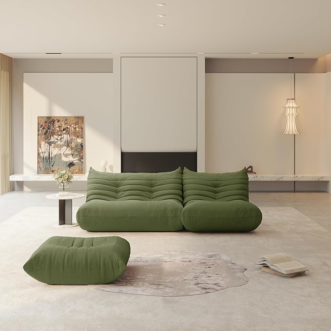 Bean Bag Chair for Adults, Fireside Chair Lazy Floor Sofa, Modern Corduroy Fabric Caterpillar Sofa Couch, Armless Foam Lounger Tatami Recliner Bean Bag Couch for Living Room Bedroom Dorm Office