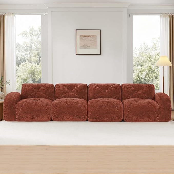 Modular Sectional Sofa with Free Combination,Oversized Boneless Floor Couch for Living Room & Lounge,Velvet 4-Seater Sectional Couch with Comfortable Deep Seat,No Assembly Needed