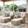 Belord 5 Pieces Patio Furniture Sets Wicker Outdoor Furniture, Rattan Patio Swivel Glider Chairs with 2 Ottoman and Glass Side Table, Yellow Wicker