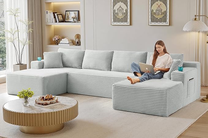 96" Sectional Couches for Living Room Cloud Couch Sofa with L-Shape Upholstered Boneless Couchs Modern Modular Sectional Couch with Chaise (Light Grey, 133" W+U Facing Chaise)
