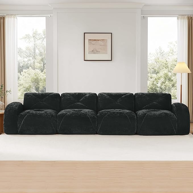 Modular Sectional Sofa with Free Combination,Oversized Boneless Floor Couch for Living Room & Lounge,Velvet 4-Seater Sectional Couch with Comfortable Deep Seat,No Assembly Needed
