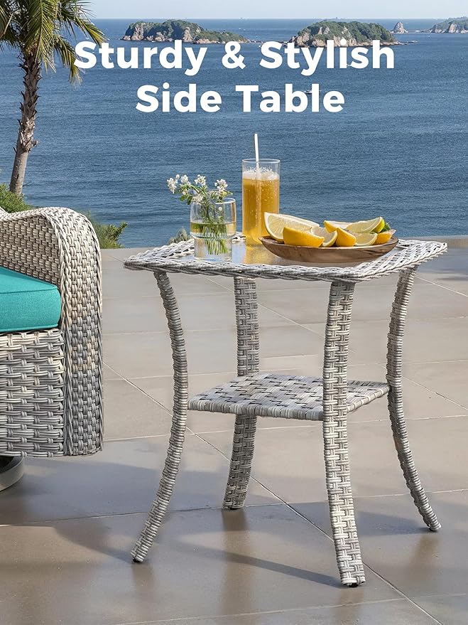 16 Piece Outdoor Wicker Rattan Sectional Sofa Set with Swivel Chairs & Fire Pit Table, 12-Seats with 4" Thickened Cushions & Coffee Table, All-Weather PE Rattan for Garden, Backyard, Porch, Navy