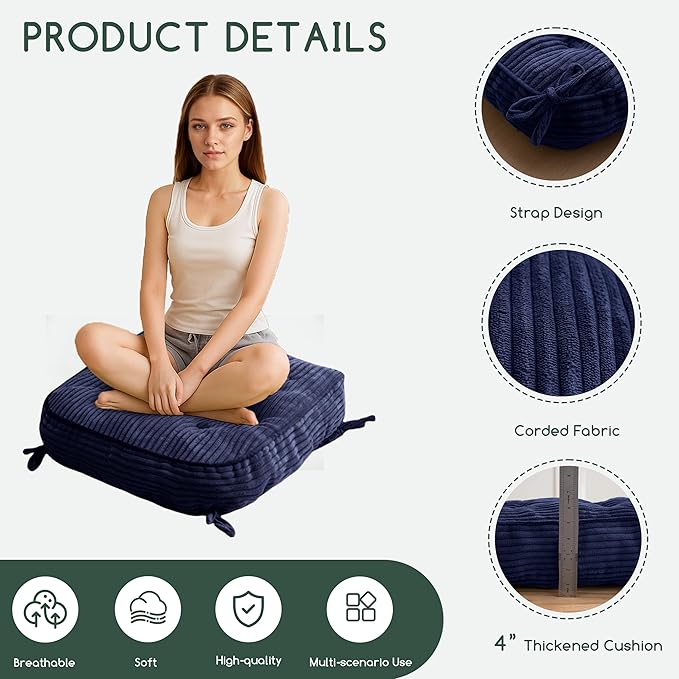 HIGOGOGO Rocking Chair Cushion with Corduroy Cover (Without Chair), 46 x 18 Inch Supportive Cushion, Overstuffed Chair Cushion,Navy