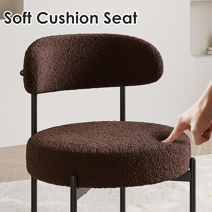 Farini Dining Chairs Set of 4,Mid-Century Modern Kitchen Chair Curved Backrest Round Upholstered Sherpa Dining Chairs with Metal Legs,Coffee