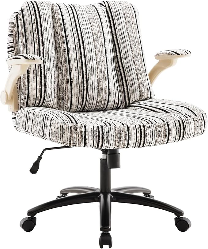 Pipersong Criss Cross Chair with Arms, Plus Size Cross Legged Desk Chair with Flexible Back Cushion, Adjustable Arm Rest, Extra Wide Seat, 350lbs Fabric Home Office Chair with Castors and Bell Glides