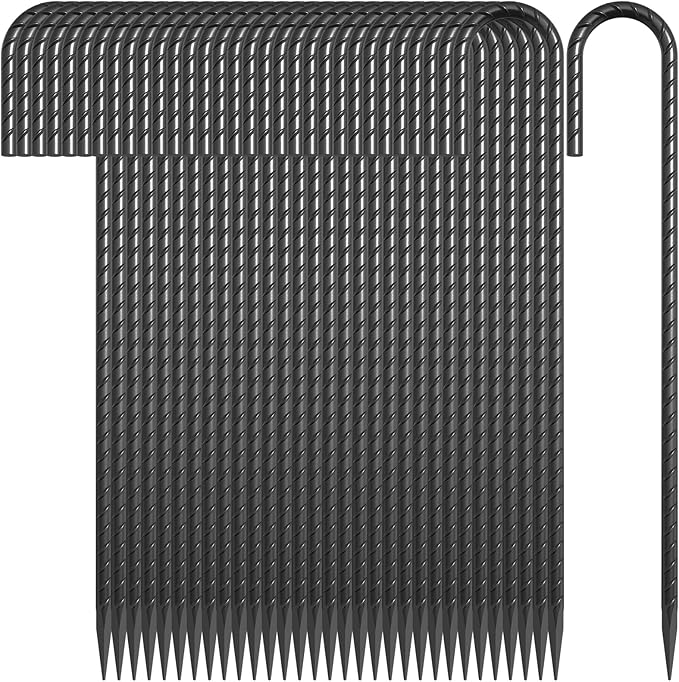 OK5STAR J Hook Rebar Stakes 12 Inch 32 Pack, 5/16 Inch Diameter Heavy Duty Steel Tent Stakes, Black E-Coated Anti-Rust Ground Anchors for Fencing, Tarp, Outdoor Decorations, Inflatables, Bounce House