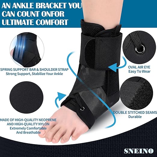 SNEINO Ankle Brace for Women & Men - Lace up Ankle Brace for Sprained Ankle, Adjustable Ankle Support Stabilizer for Achilles, Tendon, Sprain, Injury Recovery,Sports (Small)