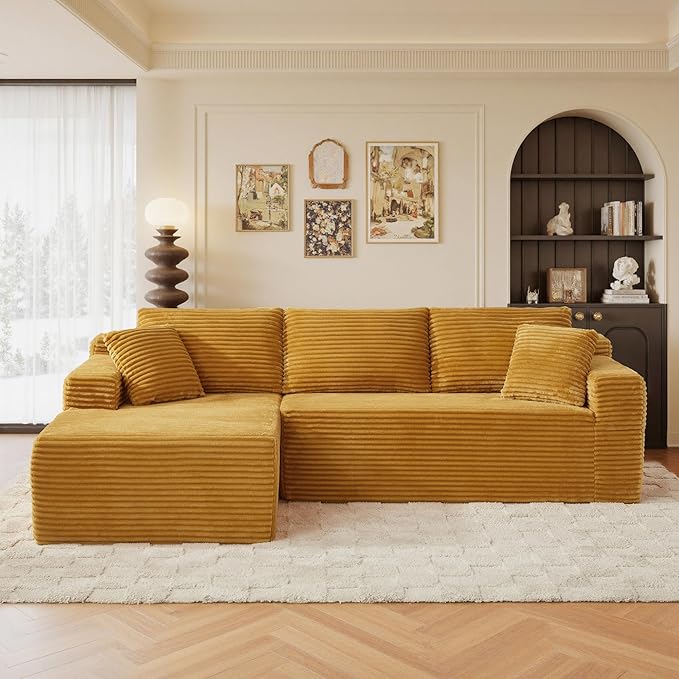 105" Sectional Couches for Living Room Cloud Couch Sofa with L-Shape Upholstered Boneless Couchs Modern Modular Sectional Couch with Chaise (Yellow, 105" W+Left Facing Chaise+2Seaters)