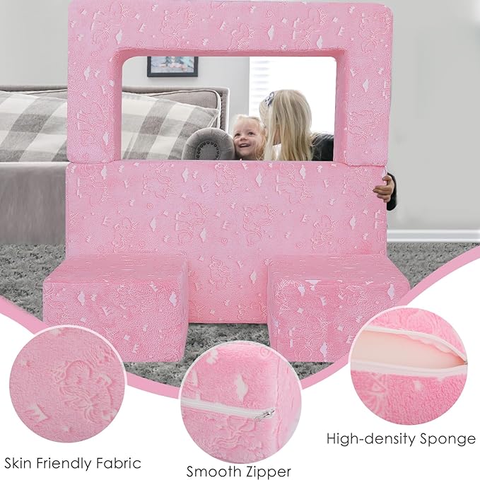 MeMoreCool Glow-in-The-Dark Unicorn Kids Modular Play Couch Sofa – Convertible 2-in-1 Plush Foam Toddler Chair for Children’s Playroom