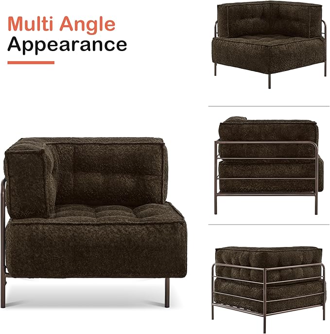MCombo Modular Sofa Couch with Removable Cushion, Accent Sofa Chair, Upholstered Sofa for Living Room, Apartment, Office (Chocolate, Two Seats)
