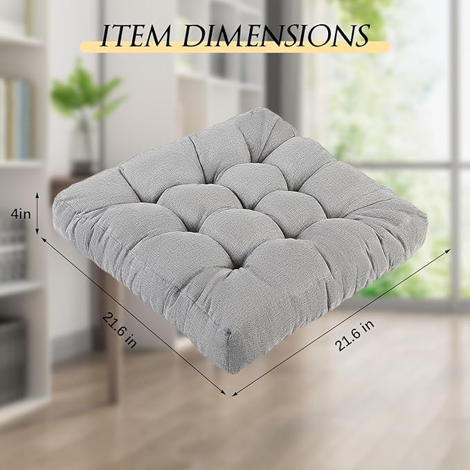 LYLNBYWK Meditation Floor Cushions, Thickened Floor Pillow for Adults, Large Square Pillows Seat Cushion for Tatami Living Room Yoga, Memory Sponge Block Added, 22x22 Inch, Grey