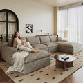 136" Cloud Sectional Couch U-Shaped Chaise with Ottoman, Corduroy Boneless Couch for Living Room Bedroom, Deep-Seat Upholstered Modular Cloud Sofa, No Assembly Required (Camel, Right Facing Chaise)