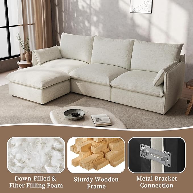 Gtilzria Ottoman,Down Fill Comfort Footrest,Down Filled Spill & Stain-Resistant Cloud Couch,L Shape U Shape Cloud Modular Sectional Sofa for Living Room,Apartment,Office,Cream White