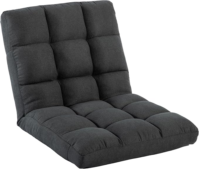 HOMYEDAMIC Floor Chair, 24 inches Wide Oversized Velvet Armless Lay Flat Floor seat Padded Meditation Chair with 6 Adjustable Position Ergonomic Comfortable Convenient(LRSF-002-GREY)