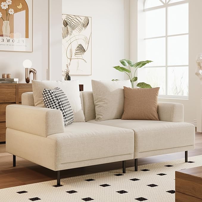 Modular Sectional Sofa for Living Room, 66.1" Wide Mid-Century Modern Fabric Couch with Cozy Seating, Suitable for Living Room, Bedroom & Daily Relaxation - Beige