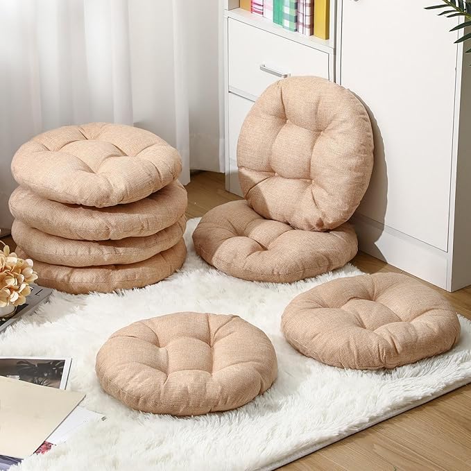 Fumete 8 Pcs 16 Inch Round Floor Cushions for Kids and Toddlers, Flexible Seating Classroom Furniture Floor Pillow for Home, Daycare, Preschool, Yoga and Meditation (Flax)