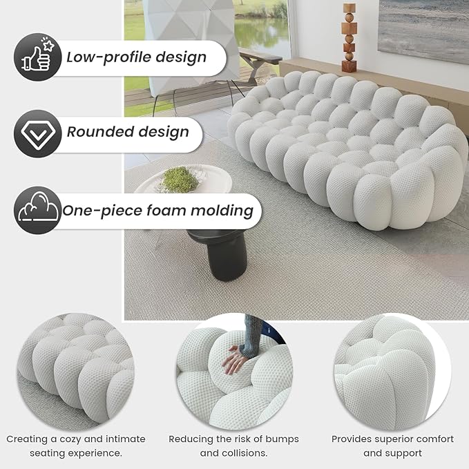WJShome Modular Sectional Sofa,Bubble Couch Set,Modern Upholstered Bean Bag Sofa Couch with Ottoman,Mesh Fabric Lazy Floor Chair Living Roon Sets (Light Grey, 98.43"+79"+48"+42")