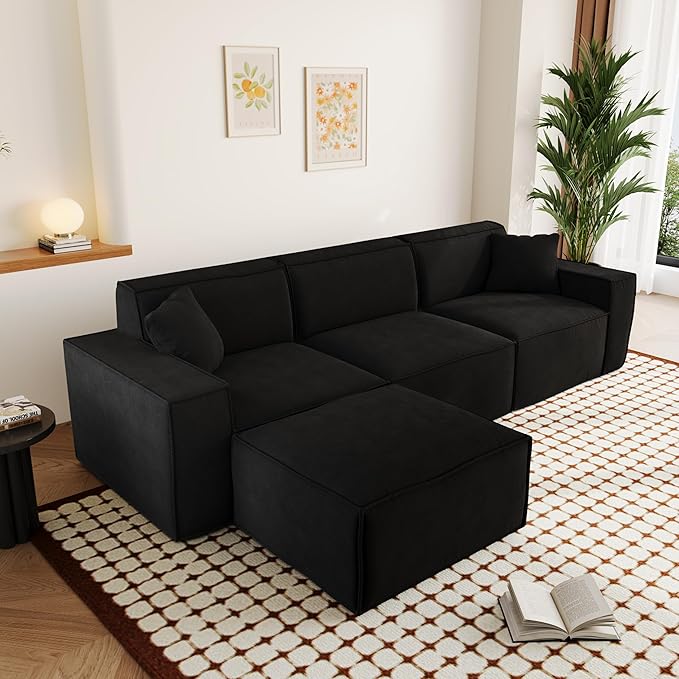 110"Cloud Sectional Couch, Chenille Boneless Couch L Shaped with Deep Seats & Wide Armrests, Convertible Modular Sectional Sofa Memory Foam Compression Floor Sofa for Living Room, No Assembly Required