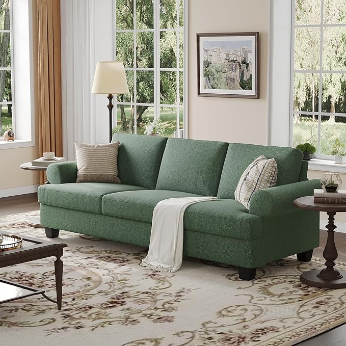 COPIAE 91 Inch Lawson Sofa with Extra Deep Seats Oversize, Mid-Century 3-Seat Sofa Couch, for Living Room, Apartment, Lounge, Green