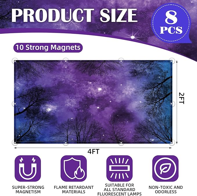 8 Pcs Fluorescent Light Covers - 4 x 2 Feet Covers for Ceiling Lights, Magnetic Light Filters for Classroom, Office, Hospitals, Home