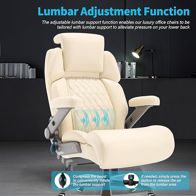 Big and Tall Office Chair 700lbs - Adjustable Headrest&Lumbar Support, 3D Flip Arms, Large Wheels &Heavy Duty Metal Base, Ergonomic High Back Computer Chair Desk Chair, Thick Padded Extra Wide Seat