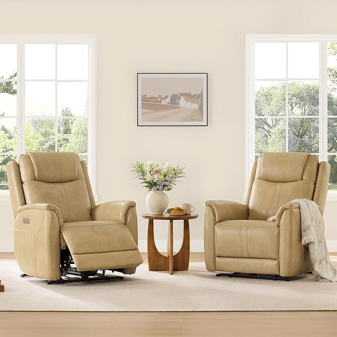 CHITA Power Recliner Chairs for Adults, Electric Leather Super Zero Gravity Recliner with USB & Type-C Charging Ports for Living Room, Bedroom & Home Theater Relaxation, Faux Leather in Tan