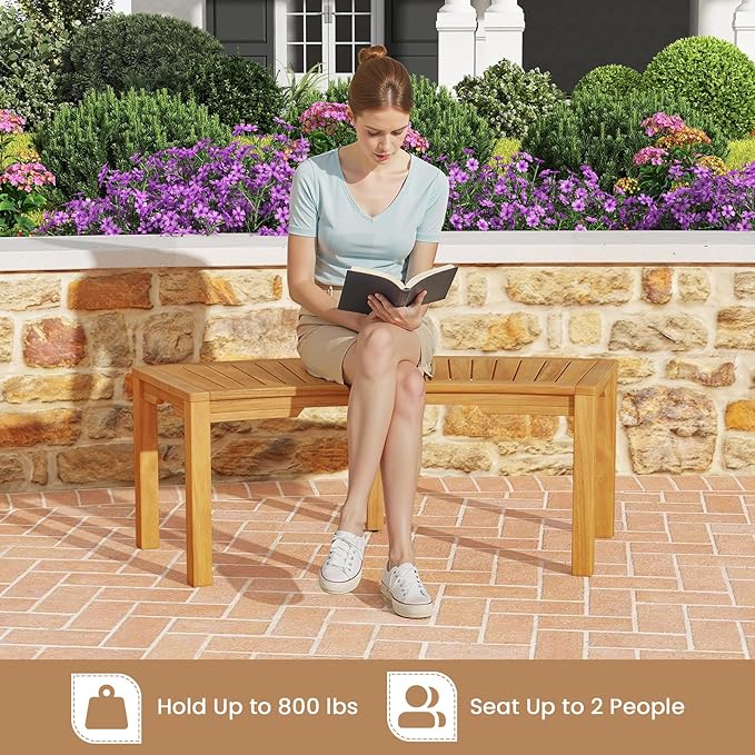 Tangkula Outdoor Curved Bench, Acacia Wood Fire Pit Bench w/Slatted Seat, Patio Backless 2-Person Seating for Porch, Yard, Garden, 800 LBS Max Load, Oil Painted (1, 45")