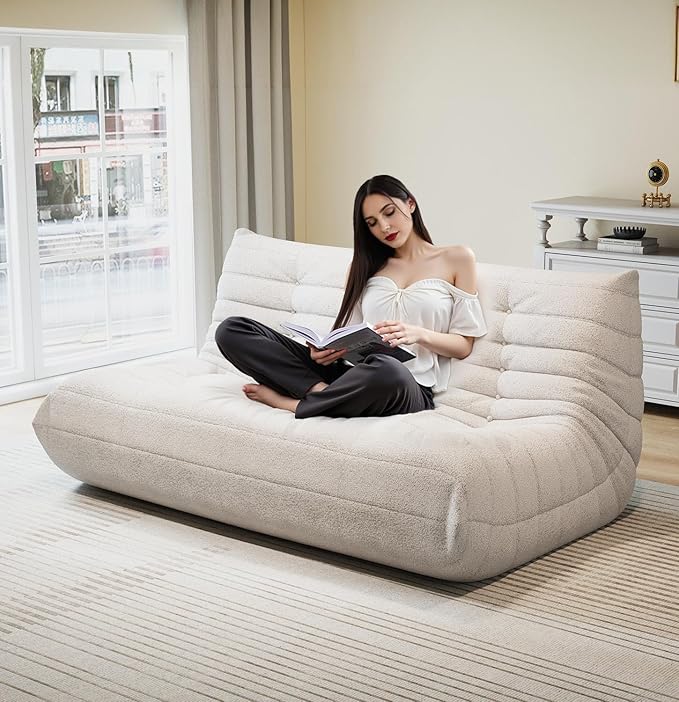 Selyteramy 3 Seat Oversized Bean Bag Chairs for Adults, Memory Foam Fireside Beanbag Couch, Comfy Bean Bag Lounger Lazy Sofa for Living Room, Bedroom, Playroom, White