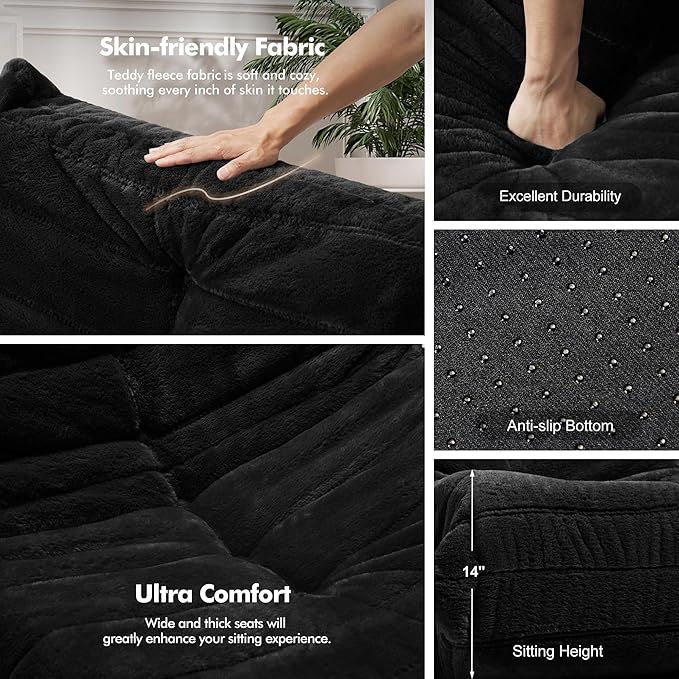 Bean Bag Chair Big Sofa Beanbag Chair for Adults Fireside Chair Bean Bag Lounger with Memory Foam Filled for Home,Apartment or Gaming Venue(Black Plush)