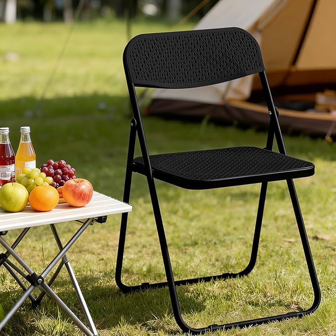 Folding Chairs, 300lb Capacity Steel Frame, Foldable for Indoor Outdoor Party,10-Pack,Black