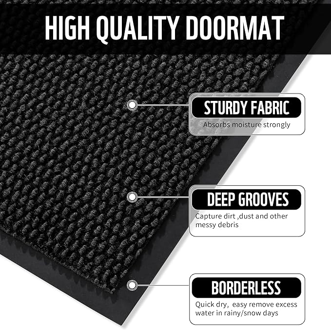 Yimobra Doormat Outdoor Indoor Entrance 47 x 32, All-Season All-Weather Front Door Mat, 100% Waterproof Welcome Matt for Floor Garage Outside Entry, Stain and Fade Resistant,Black
