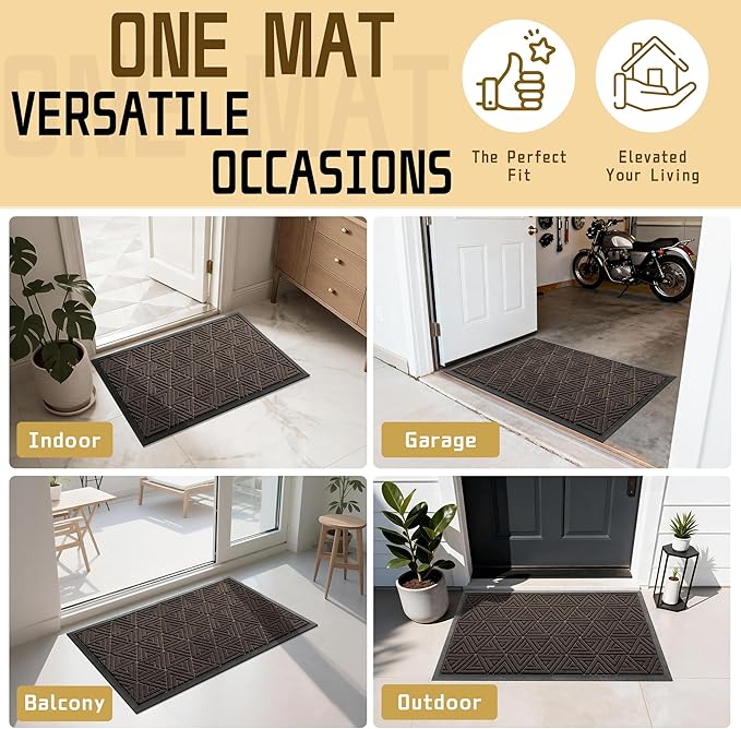 Yimobra Extra Large Door Mat 60x36, All-Weather Waterproof Non-Slip Welcome Matt Outdoor, Heavy Duty Non Slip Doormat for Entryway for Patio and Garage Indoor, Easy Clean, Brown