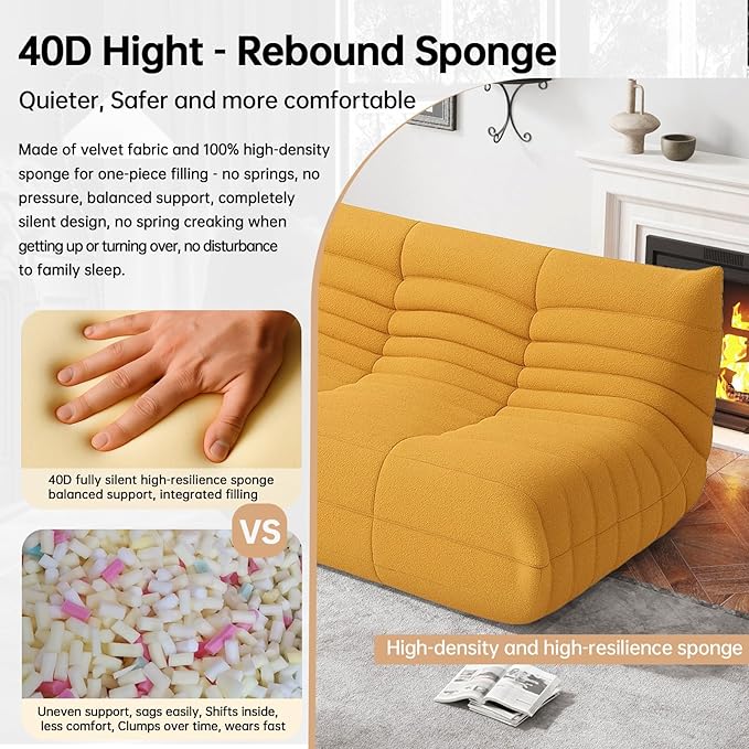 Bean Bag Chairs for Adults, BeanBag Reading Chair Memory Foam Couch, Floor Chair Soft Teddy Material, Comfy Reading Nook Chairs for Bedroom Living Room Office(Yellow)