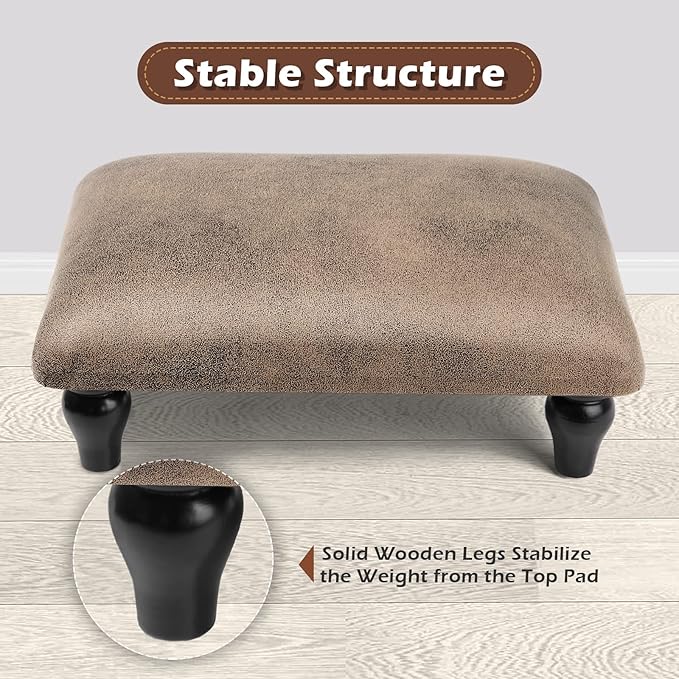 YOYETECO Small Foot Stool Ottoman with Stable Wood Legs Upholstered Footstool Padded Foot Rest Step Stool for High Beds Seat Chair Couch Sofa Patio Bedroom Living Room Office (5.9" H-Shallow Brown)