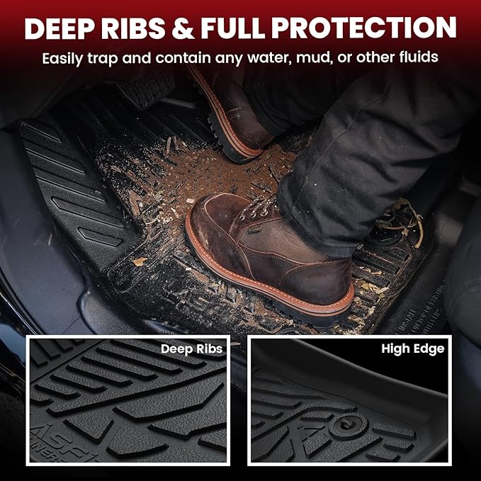 LASFIT Floor Mats for Ford F250 F350 2012-2016 Super Duty Crew Cab Without Manual Transfer Case Shifter All Weather Protector TPE Car Carpet Floor Liners, 1st & 2nd Rows, 3pc Black