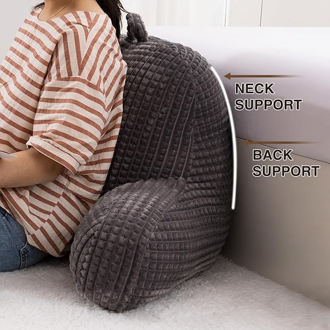 A Nice Night Reading Pillow Bed Wedge Large Adult Children Backrest with Arms Back Support for Sitting Up in Bed/Couch for Lounging Bedrest,Waffle Stereoscopic Design,Pink