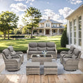 HUMMUH 8 Pieces Wicker Patio Furniture Set with Patio Swivel Chairs Set of 4,High Back Outdoor Sofa Coffee Table Ottomans,6 Inch Thick Cushions Outdoor Conversation Set for Porch, Balcony, Deck