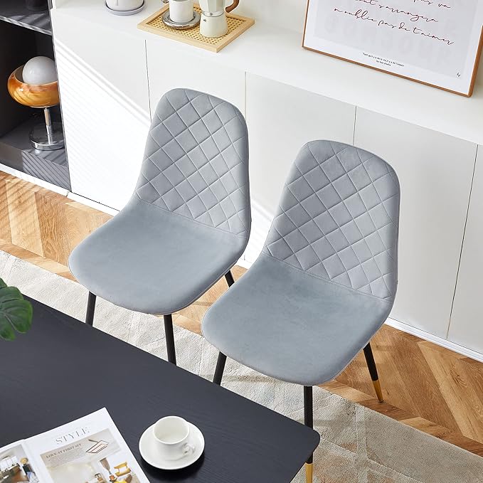 Set of 4 Dining Chair Unique Design Upholstered Velvet Kitchen Chair Ergonomic with Backrest Soft Living Room Chair Armless with Metal Legs for Home, Dining Hall,Restaurant