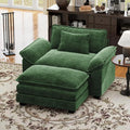 CDCASA 50'' Oversized Chair with Movable Ottoman, Chenille Comfy Cloud Sofa Accent Chair w/Large Seat and Armrests, Modern Extra Wide Armchair Reading Chairs for Living Room, DIY Combination, Green