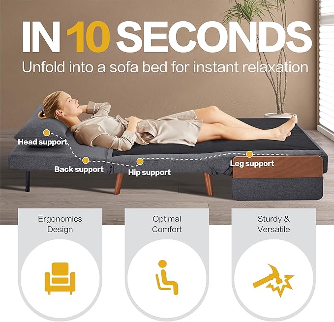 CITTANEO 2 Sets 45" Convertible Sleeper Chairs, 3-in-1 Chair Bed Sleeper for Adults with Adjustable Backrest, Pillows & Wooden Arms, 2 Piece Sofa Bed and Loveseat Sets for Living Room, Office, Gray