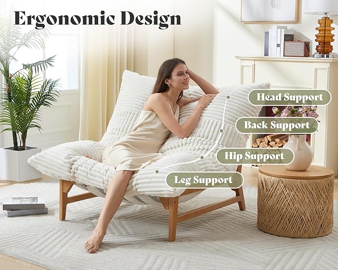 AMERLIFE 46" Oversized Sofa Chair, Modern Accent Chair, Sofa Style Bean Bag with Plush Cushion, Lazy Lounge for Living Room, Corduroy White