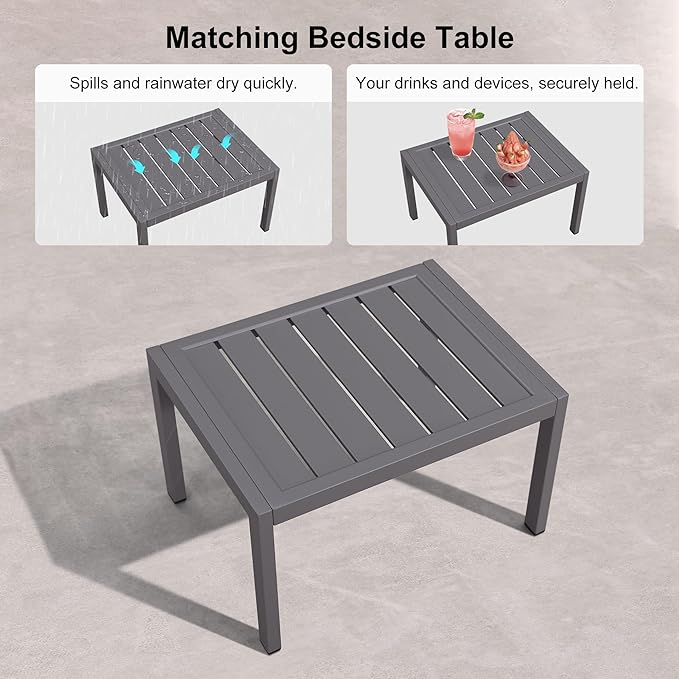PURPLE LEAF Outdoor Lounge Chair Set for 2 Pool Reclining Lounge Chairs with Easy-to-Move Wheels and Adjustable Backrest Aluminum Patio Chaise Lounger for Beach Yard Pool Table Included, Ocean Slate