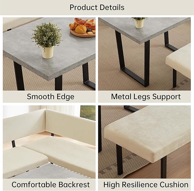 3-Piece Corner Dining Table Set with Bench, 67 Inch Space-Saving Breakfast Nook for Kitchen & Dining Room, Beige
