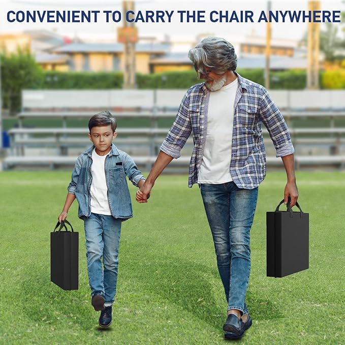 Stadium Seats with Back Support - Folding bleacher Chair for Beach and Camping - Portable Bleachers Cushions for Adults and Kids - Foldable Outdoor Lawn Bench for Camp (Black)